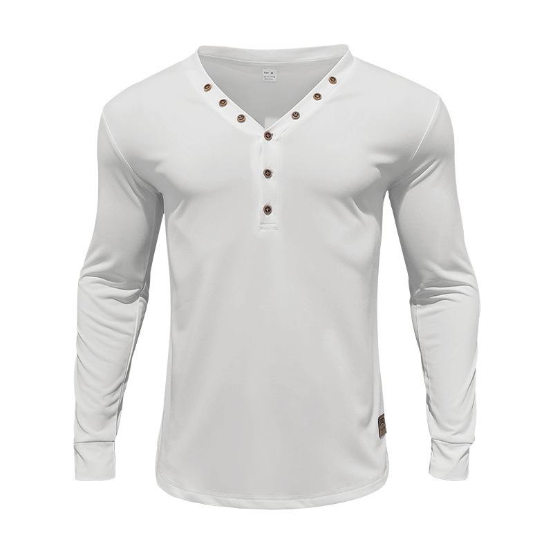 Mens Slim Fit Long Sleeve V Neck Buttoned Casual T Shirt