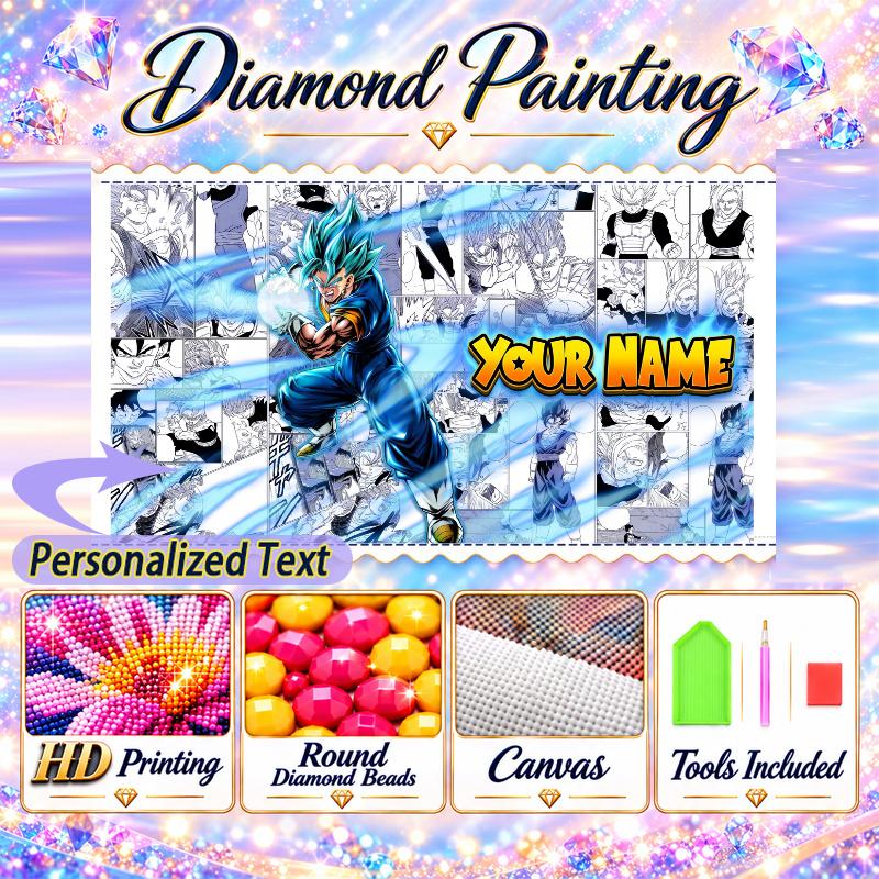 Personalized Gogeta Diamond Art Custom Name 5D Diamond Painting Full Drill DIY Craft