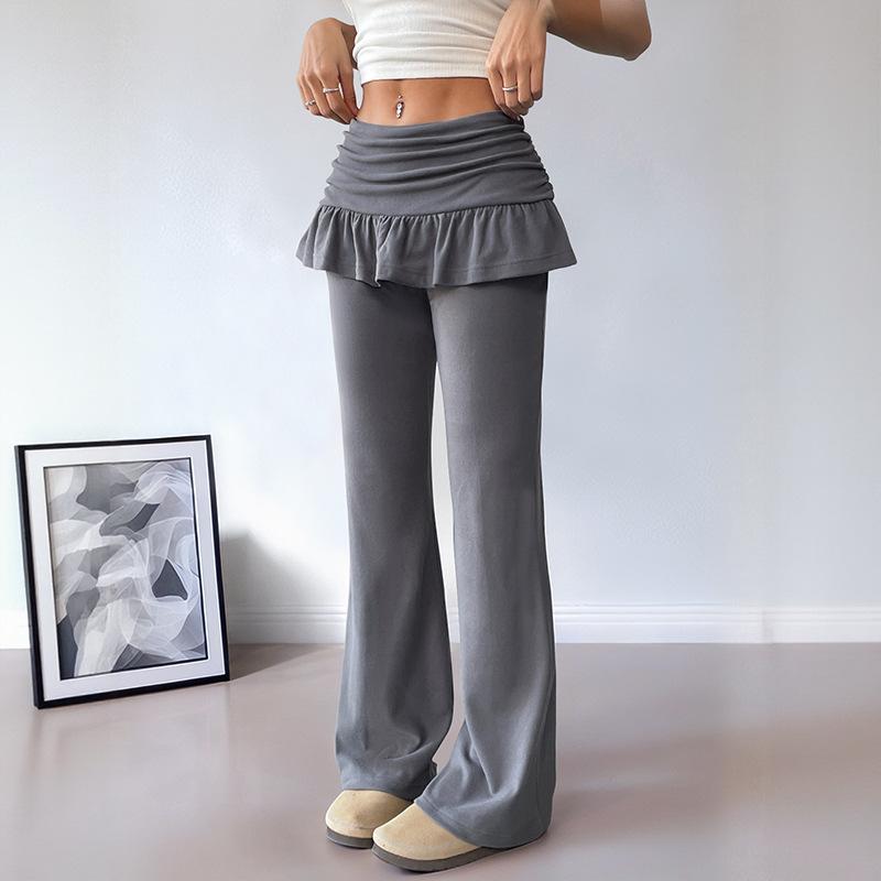 New Autumn Solid Color Hot Girl Ballet Fake Two-piece Flared Pants Casual Pants for Women