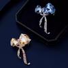 Temperament Ribbon Crystal Brooch High-End Female Retro High-End Bow Corsage Pin Suit Dress Accessories