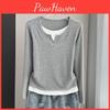 Plus Twopiece Womens Size Look Longsleeve Tshirt Slimming European Style Perfect For Springautumn
