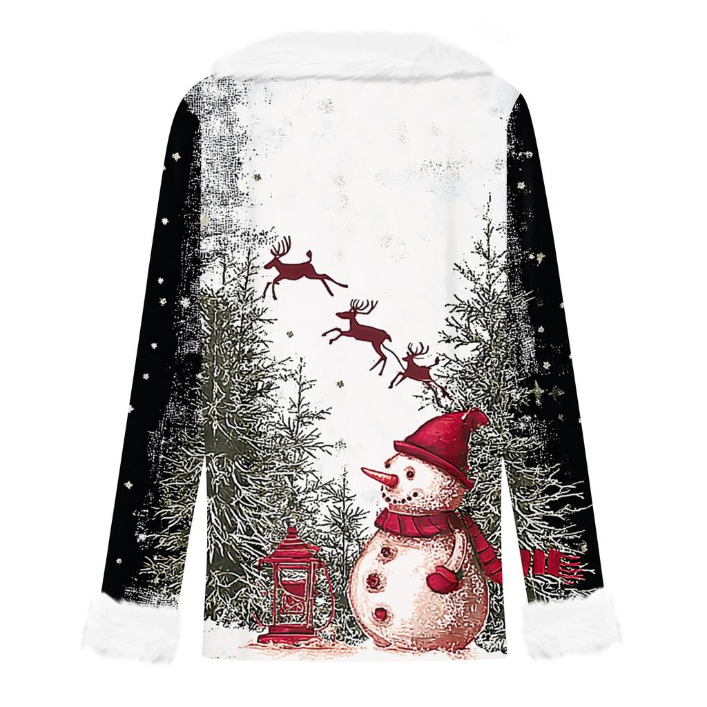 Damenmode Langarm Weihnachten V-Ausschnitt Bedrucktes Party Felliges Oberteil