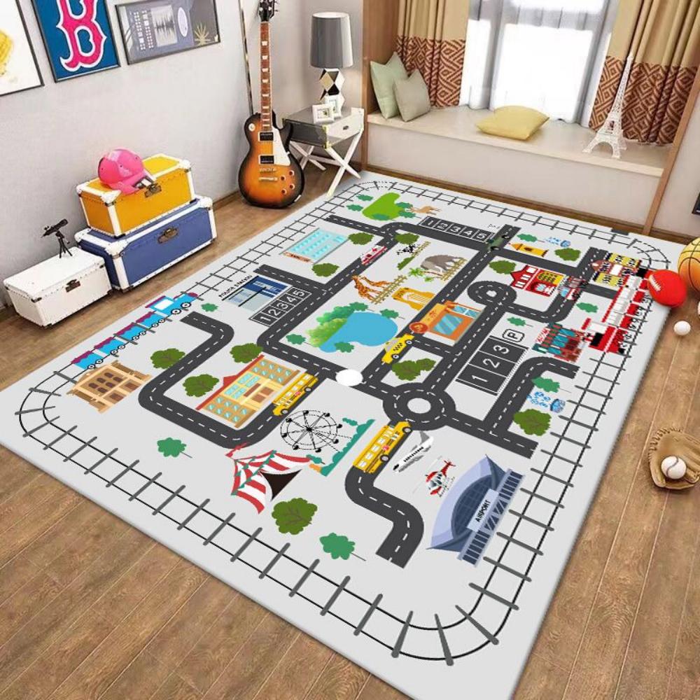 Fun Overview View of the Urban Road Carpet  Living Room Decor Sofa Rug Kid's Play Mat Bedroom Bedside Rug Kid Room Mat Doormat