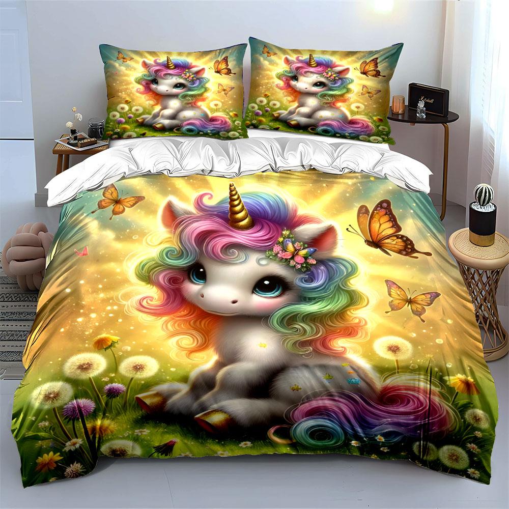 Unicorn Garden Decor Set Multiple Sizes Kid'S And Adults' Bedroom Exquisite 3Pc Bedding Set, Gift
