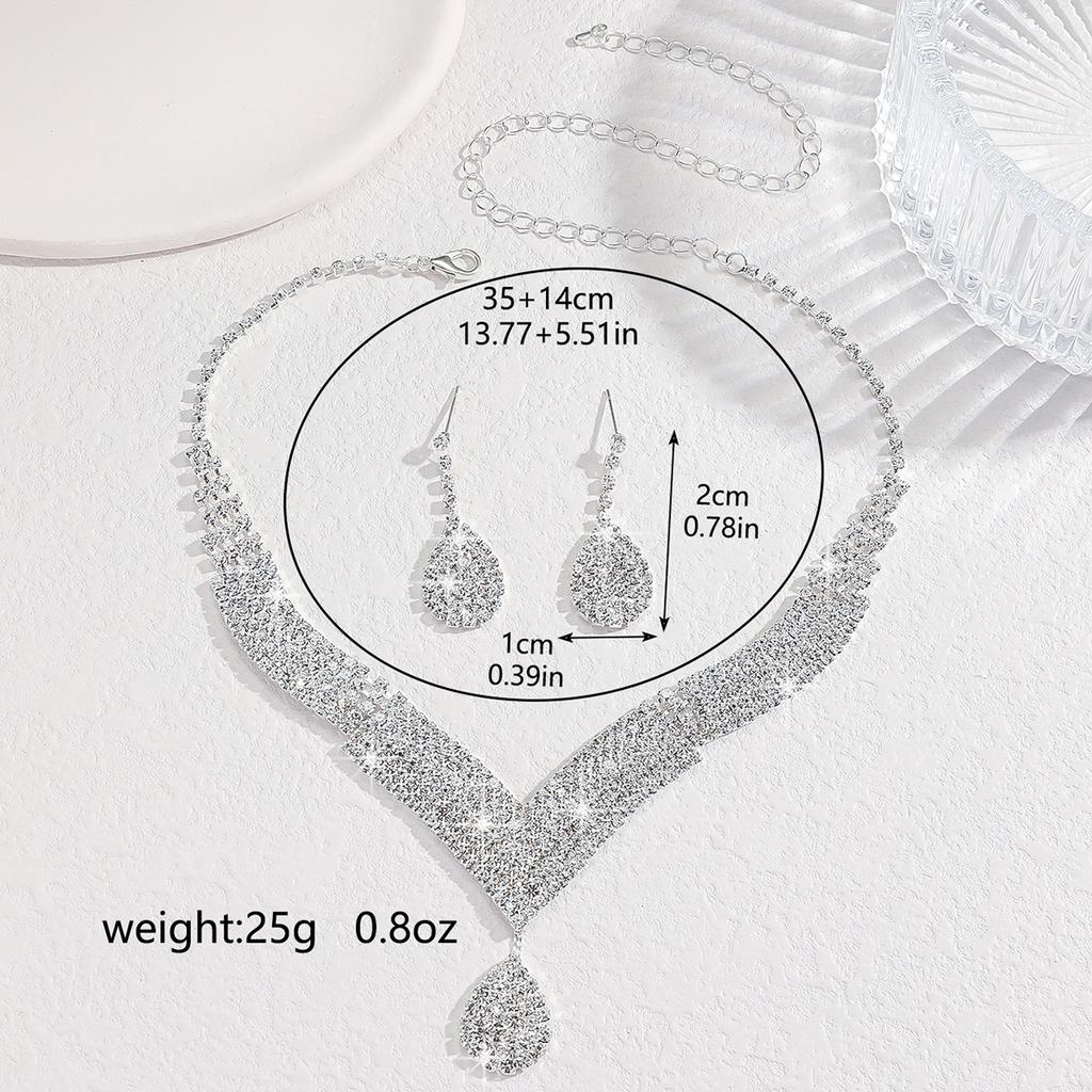 3-teiliges Damen-Trend-Ketten-Serie mit Klauenverschluss, große Wassertropfen-Ohrringe, Halskette, Zirkon-Set, Hochzeit, Bankett, Party, Feiertagsgeschenk