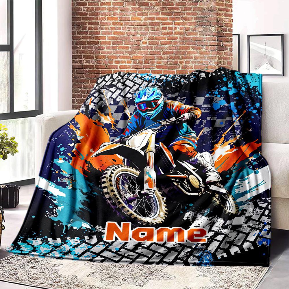 Racing Adventure Dirt Bike Thrills On The Track Throw Blanket Text Durable Comfort Great For Sofa Couch Office Bed Picnics Ideal For All Seasons