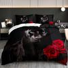 3pcs Black Panther Rose Luxury Bedding Set Elegant Gothic Themed Duvet Cover Quilt Cover with Standard Pillowcases