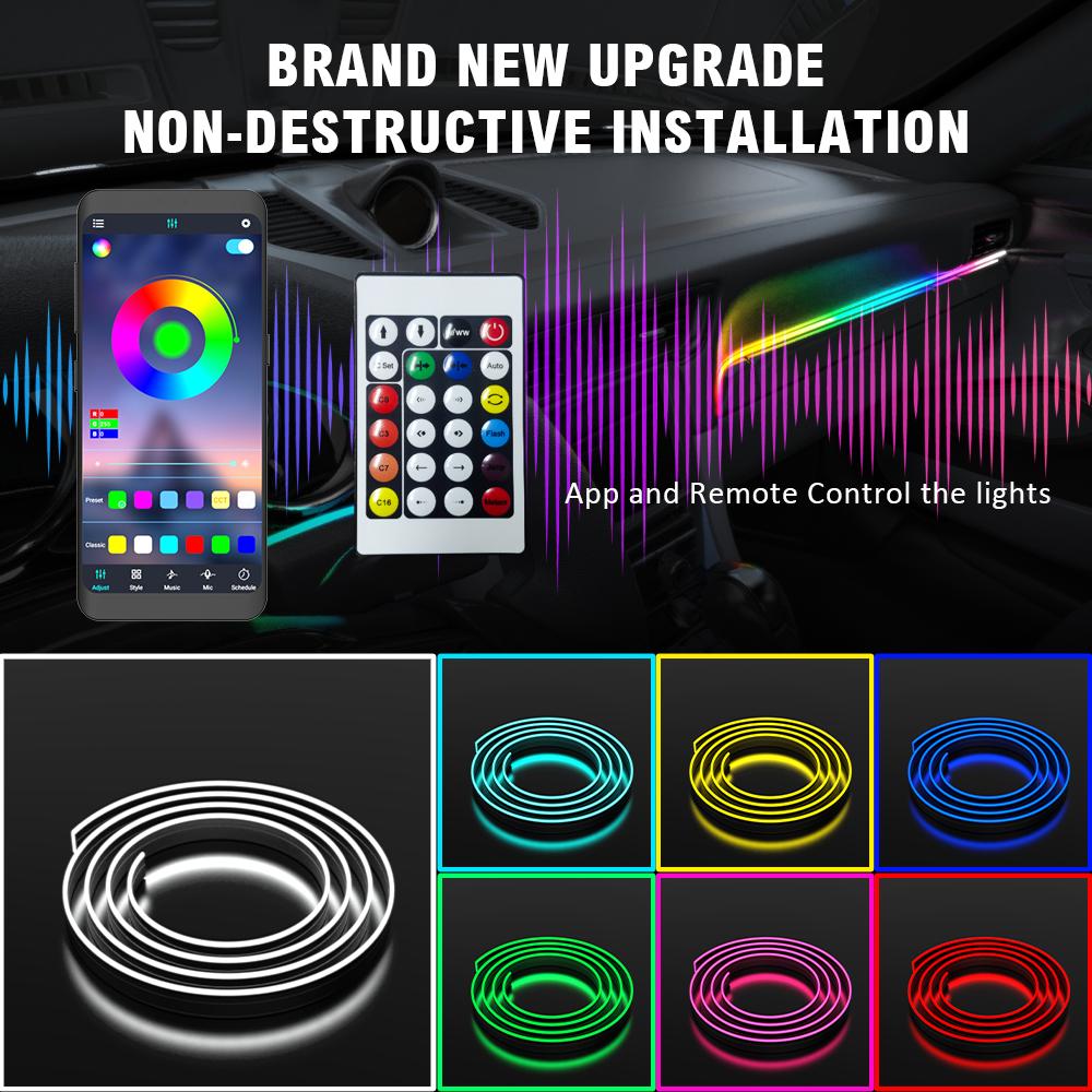 Car LED Ambient Light Interior Acrylic Strips 110cm Full Colors RGB Car Interior Hidden USB App Remote Control Atmosphere Lamp