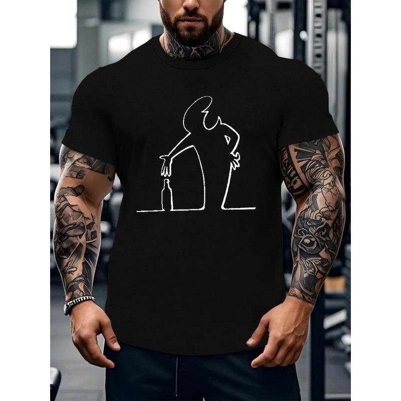 

Европейский размер Последний модный мужской дышащий быстросохнущий влагоотводящий высококачественный принт Круглый вырез Эластичная футболка Свободный топ Простого ухода S чёрный