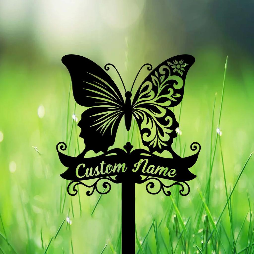 Metal Butterfly Garden Stakes Set of 2, Outdoor Flower Decoration, Wind Chime Ornament, Yard Art Gift