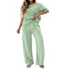 Women's Casual Loose Fit Embroidered Short Sleeve Top and Wide Leg Pants Two-Piece Set