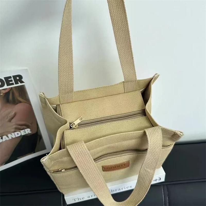 Simple Commuting Canvas Large Capacity Bento Tote Bag Office Worker Lunch Handbag