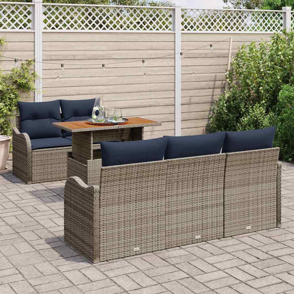 Garden Sofa Set 6 Pcs Grey and Navy Blue