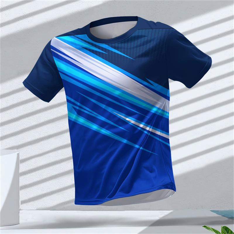 Summer Fashionable Gradient Stripe Geometric 3D Print Comfortable Loose Short Sleeves T-shirt Loose Oversized Breathable Versatile Leisure Men T-shirt
