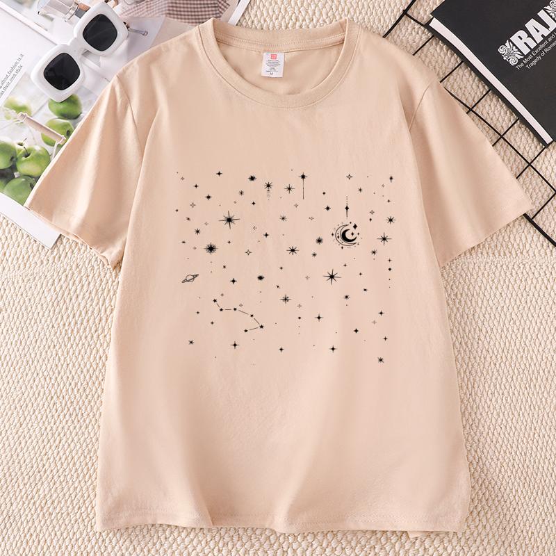 Celestial Stars TShirt fo Unisex Graphic Tee Casual Round Neck Printed Short Sleeve Tshirts Streetwear Clothing