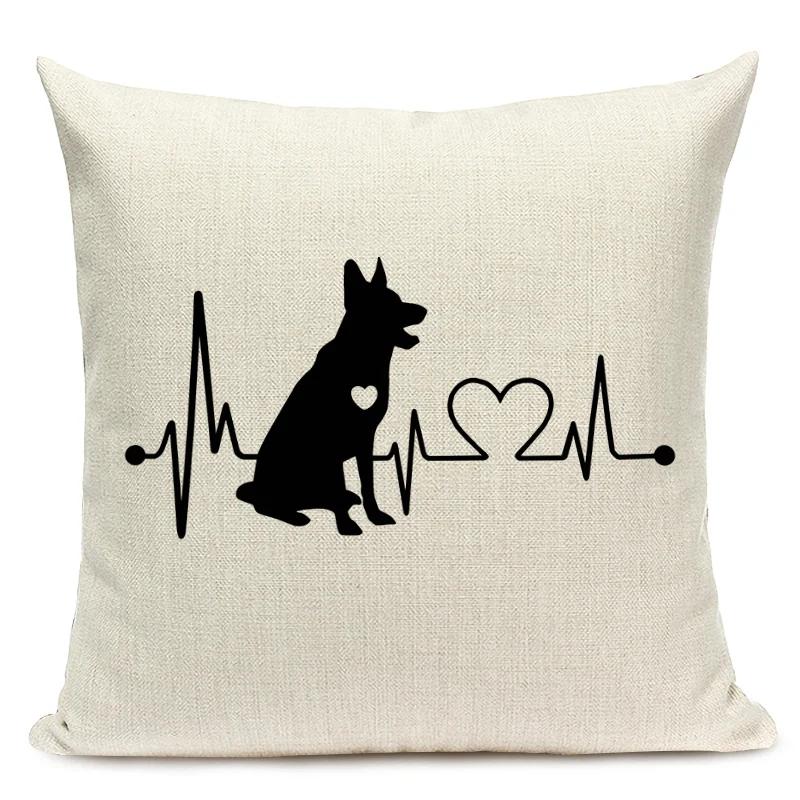 Black and White Animal Cushion Cover Dachshund Dog Shapi Dog Wave Heart Print Sofa Decorative Pillow Case