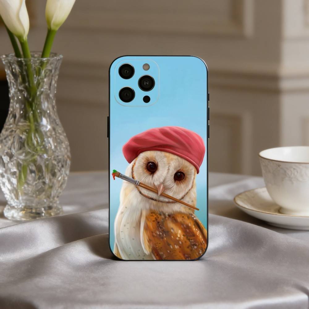 

Милый арт чехол для телефона с совой для iPhone 17pro, 16,15,14,13,12,11 X XR Plus, Другие Мягкий черный чехол iPhone16promax
