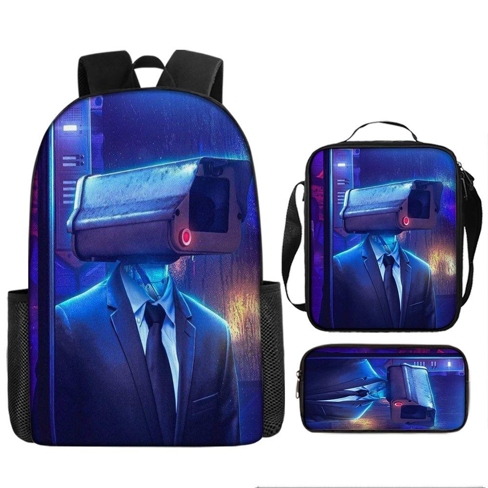 Fast Delivery Skibidi Toilet Backpack Cross-border Fashion Backpack Retro Schoolbag Cartoon Backpack Three-piece Set
