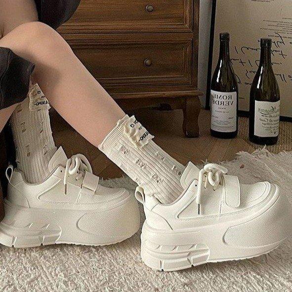 Scarpe da ginnastica con suola spessa, stile casual da accademia, per primavera ed estate, pane, testa grande
