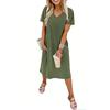 Women's Loose Comfortable V-Neck Short Sleeve Dress Color Mid-Length Skirt Dress
