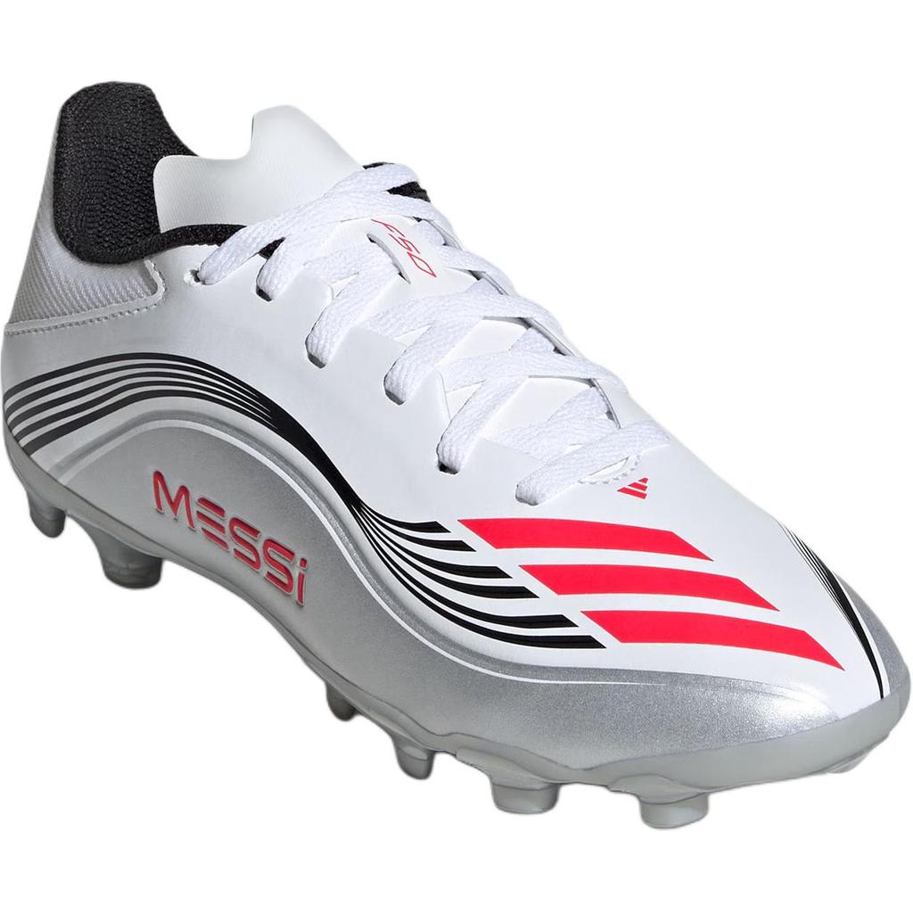 Adidas F50 Messi League MG Comfortable Versatile Durable Low-Top Kids Football Shoes Kids Football Shoes White Red Silver JP7449