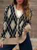 Women's Plaid V-Neck Cardigan Sweater - Button-Up, Casual, Autumn/Winter Collection