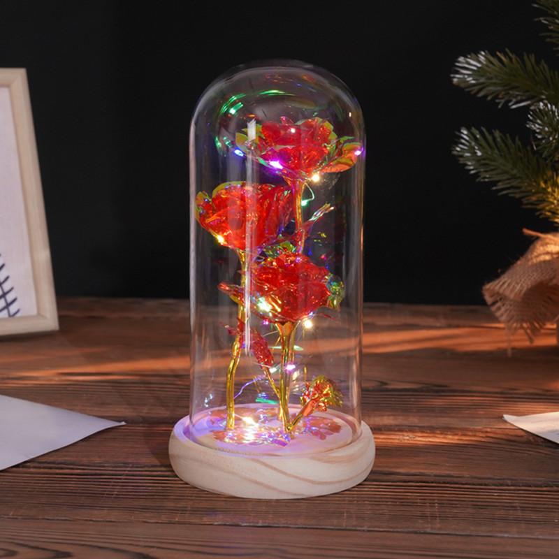 Three glass cover rose ornament creative Christmas Valentine's Day gift immortal flower gold foil night light