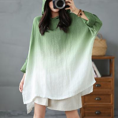 DIMANAF 2025 Spring Shirt Large Size T-shirt Women Linen Green Hat Long Sleeve Tie-Dyed Fashion Hat Tops Tees Loose Tees New