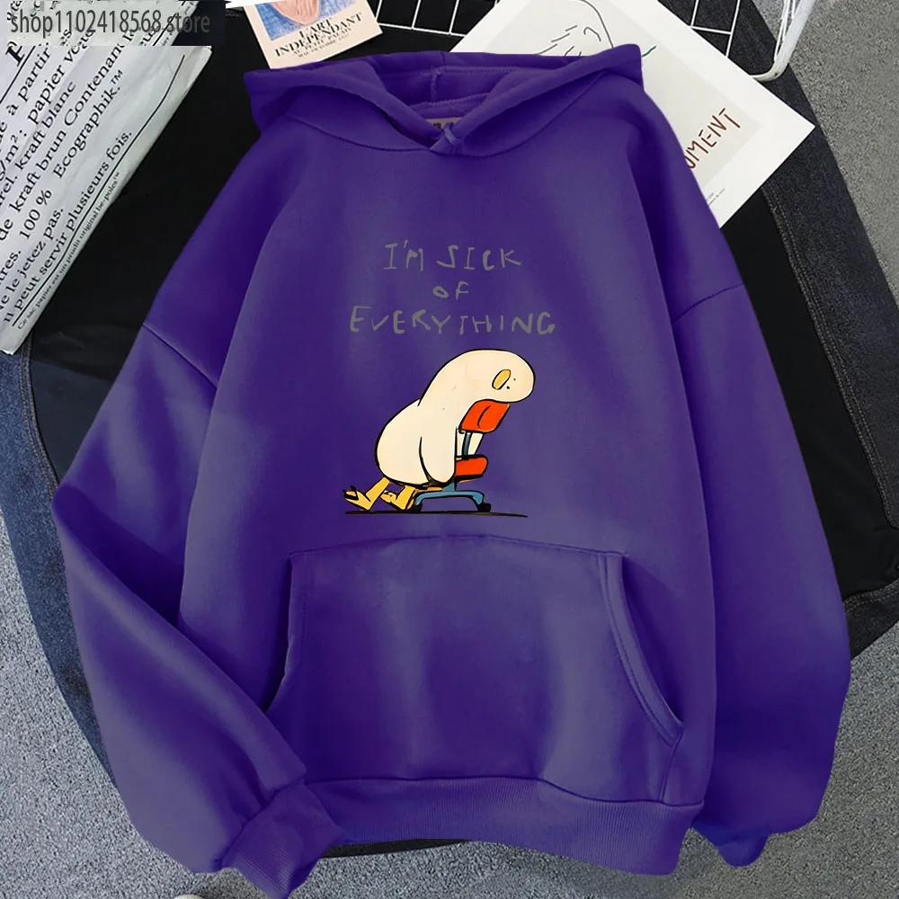 Duck I'm Sick of Everything Hoodies Cartoon Anime Graphic Sweatshirt with Hooded Long Sleeve Sudadera Women Men Tops