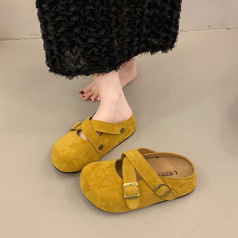 

Pink retro thick-soled bag head slippers for women s summer wear, new with skirts, versatile half slippers 40 лимонно-желтый