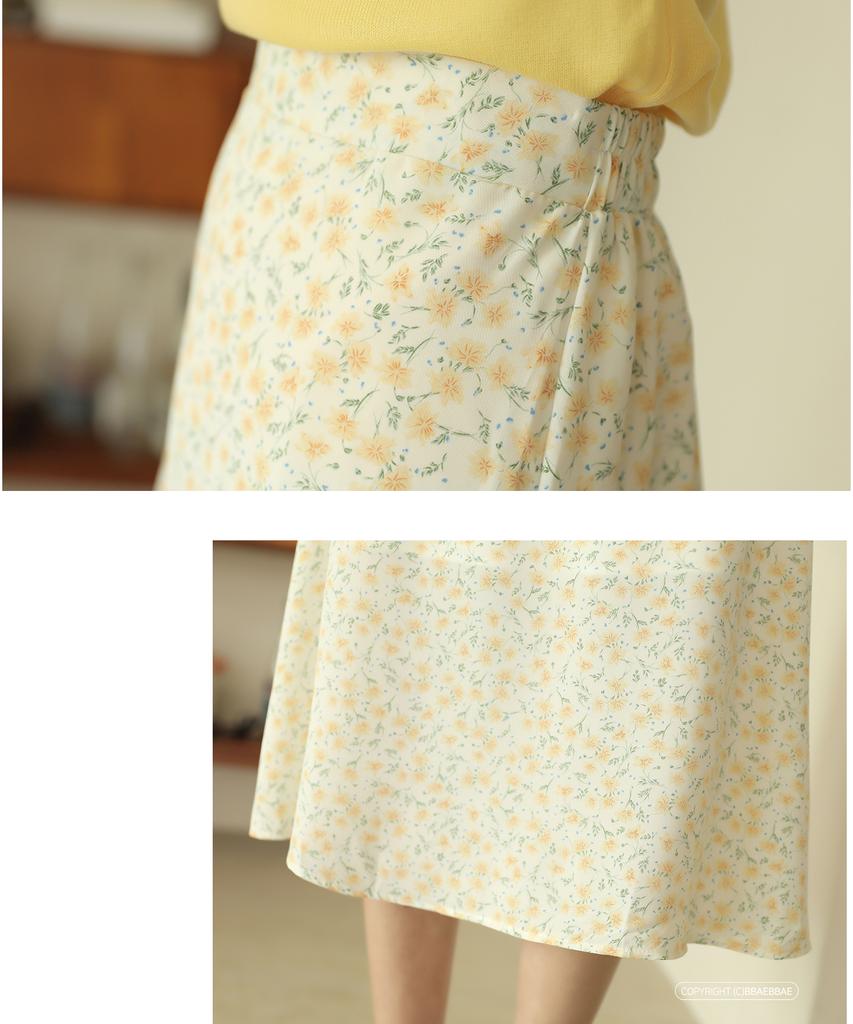 Ppaeppae Back Elastic Flower Long Skirt