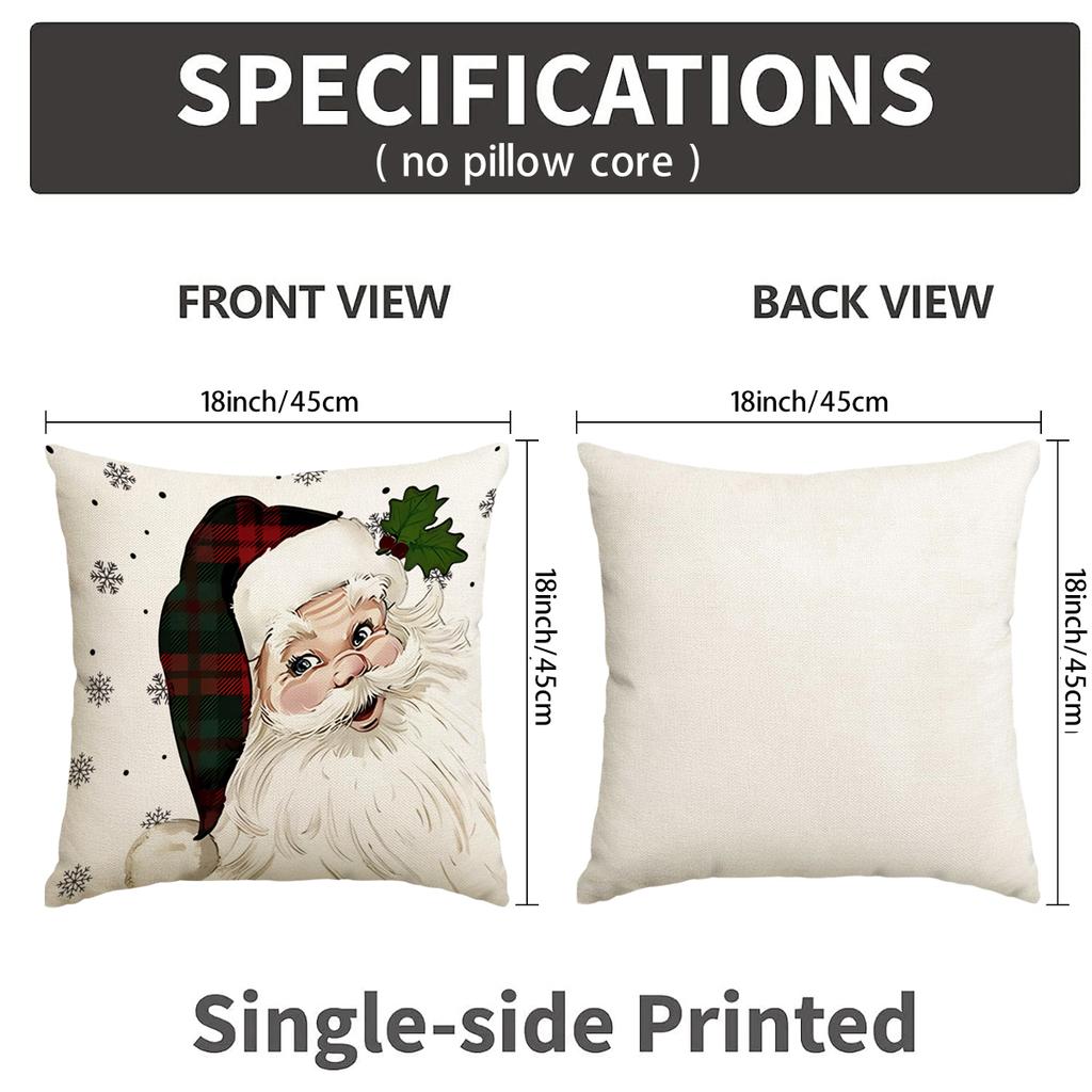 1/4Pcs Santa Claus, Snowman, Patterned Printed Pillowcase, Sofa Cushion Cover, Christmas Decoration, (Without Pillow Core)