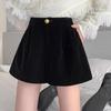 Gold Velvet High-Waist A-Line Bootcut Shorts, Autumn/Winter 2025 Collection - Slimming, Casual, Wide-Leg Design