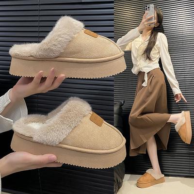 Women's Baotou Plush Slippers Padded Warm Winter Thick Bottom Heightened Home Slippers Casual Walking Indoor Shoes Snow Cotton Slippers