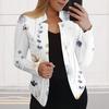 Giacca da donna Giacca casual con stampa floreale Colletto alla coreana Maniche lunghe Apertura frontale Slim Fit Cappotto da ufficio da donna Top Abbigliamento da donna