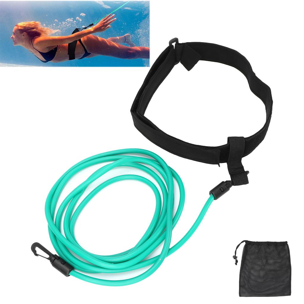 Swim Training Resistance Belts Aquatic Swimming Stationary Cords Bungee Leash Green