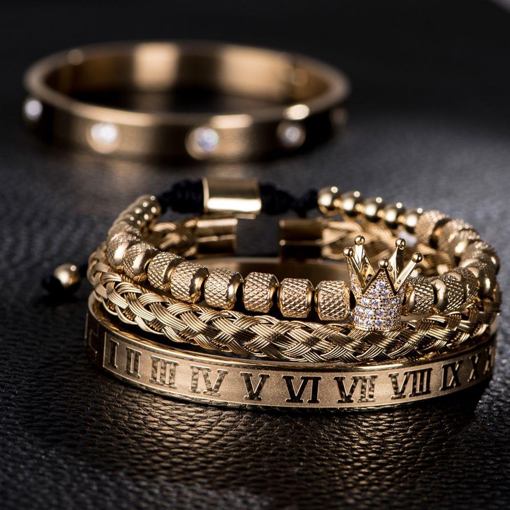 Micro-inlaid zircon crown bracelet set European and American trend diamond-inlaid titanium steel