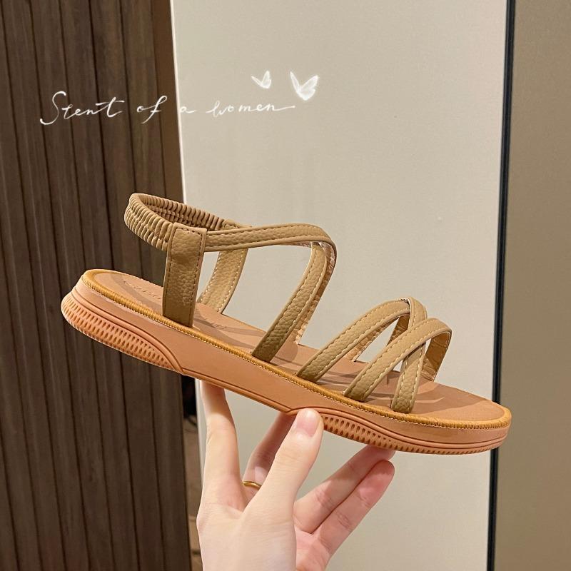 Upgraded New Roman Sandals Women's Flat-soled Elastic Band Soft-soled Summer Women's Cross-strapped Sandals