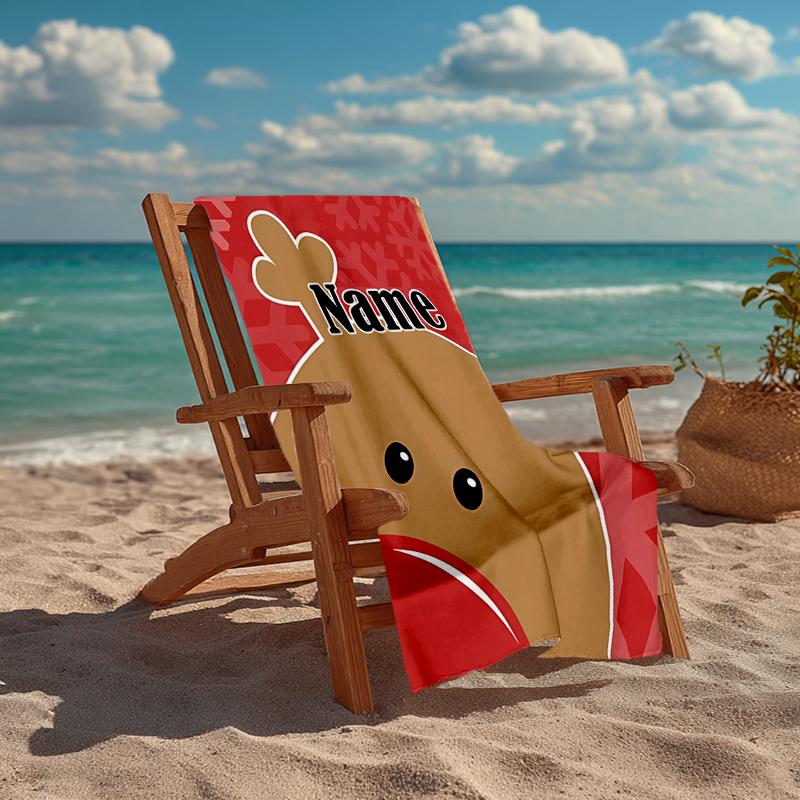 Custom Name Ultra-Soft Beach Towel with Christmas reindeer Theme,Ideal for Pool - Camping, Diving - Perfect Travel Essential, Vibrant Beach Towel.
