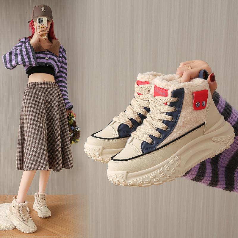 2025 winter velvet high-top little white shoes new Korean version ins female students height increase sports warm leisure K6701