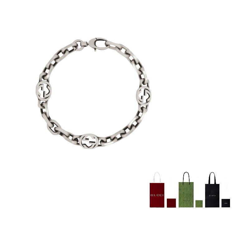 Gucci Interlocking Three Interwoven GG Detail Pattern Glossy 925 Silver Bracelet Unisex Bracelet 620798 J8400 8106