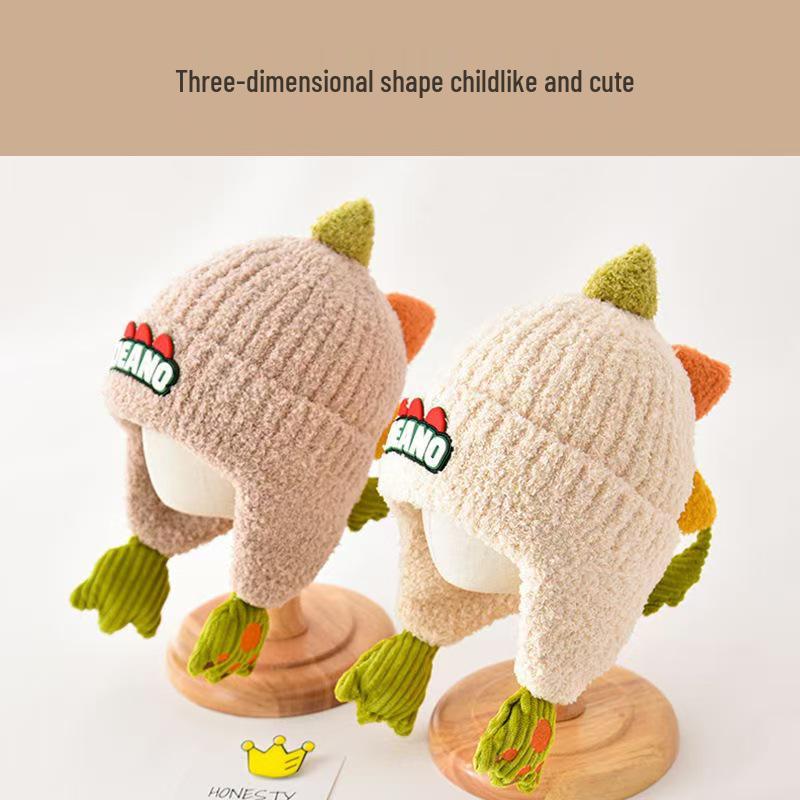 Children's Dinosaur Winter Hat: Stylish, Cute, Warm Ear Protection for Boys & Girls, Medium/Large, Thick Wool Pullover.