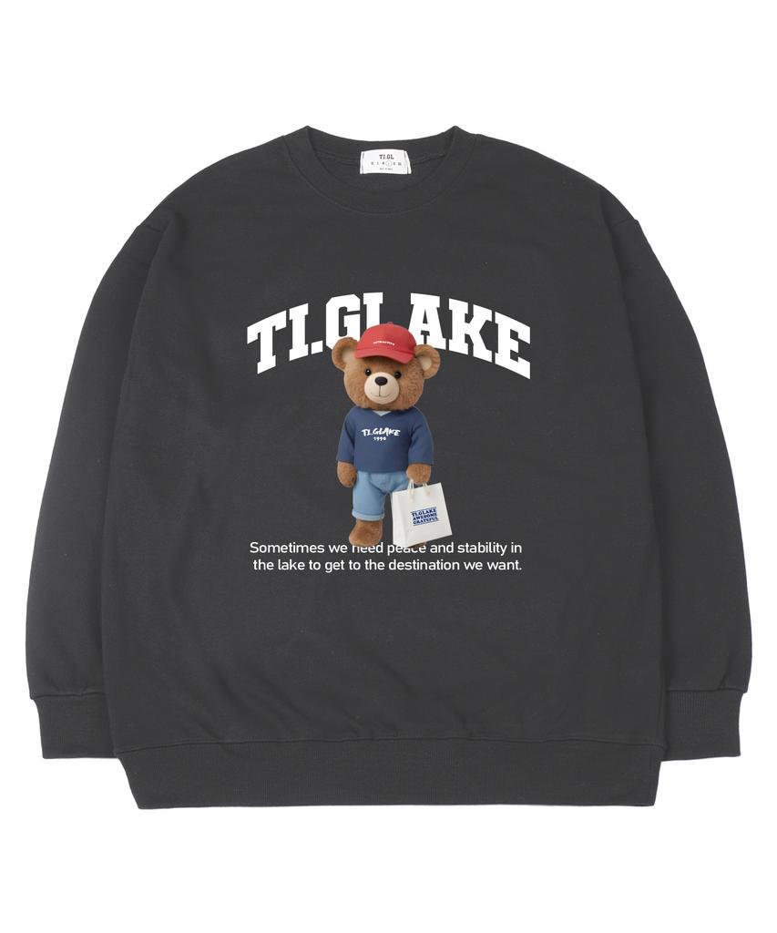 TI.GLAKE Shopping Bear Oversized Sweatshirt Dark Gray