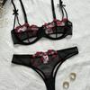 2pcs Set Sexy Bra Panties Set Mesh Push Up Bra Women Sweet Lace Flower Bra  Girl