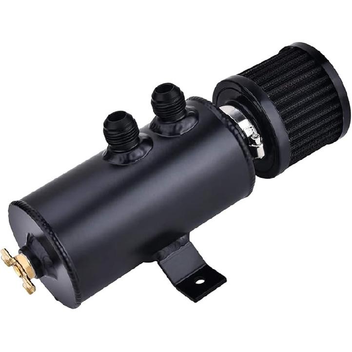 EVIL ENERGY 10An Oil Catch Can, 750Ml Universal Baffled Catch Can With Breather Filter Aluminum Breather Tank 2 Port Air Oil Separator Black