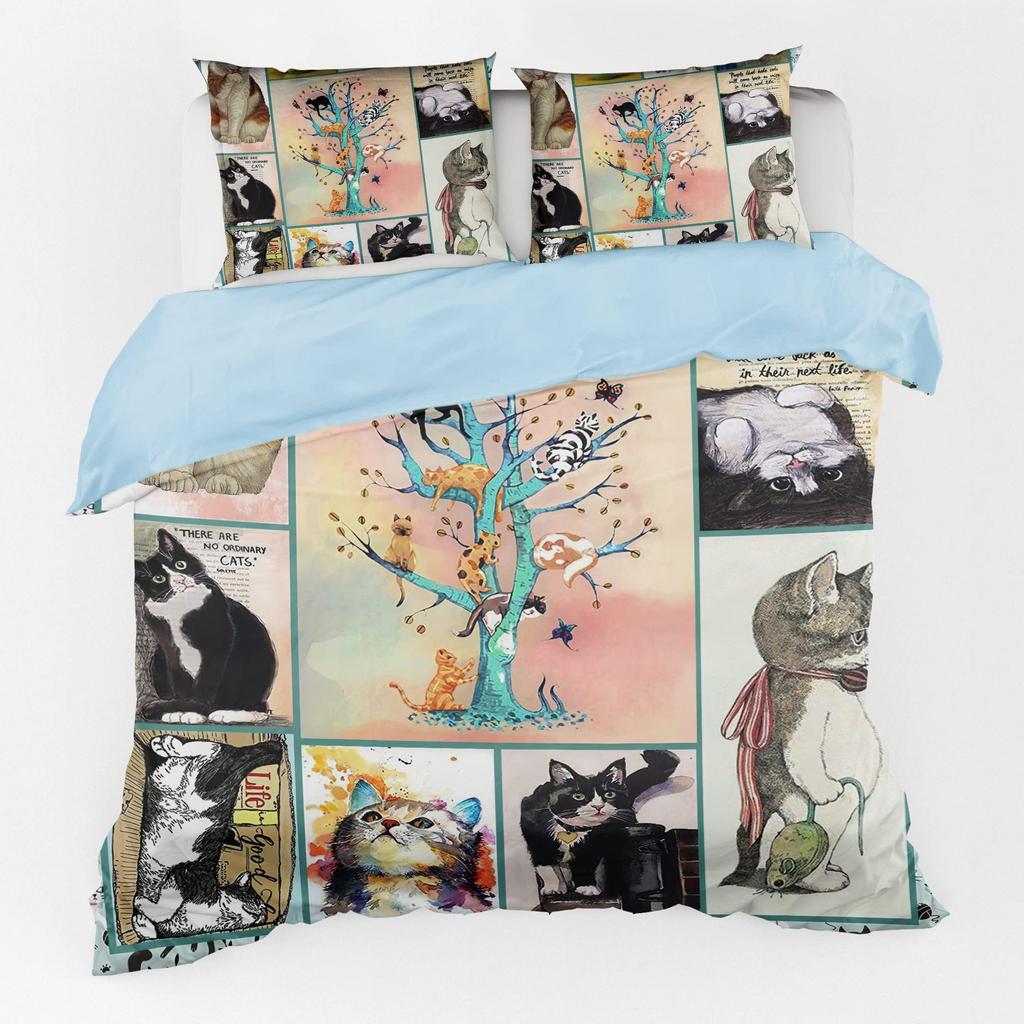 Color Abstract Cat Bedding Three-Piece Quilt Cover