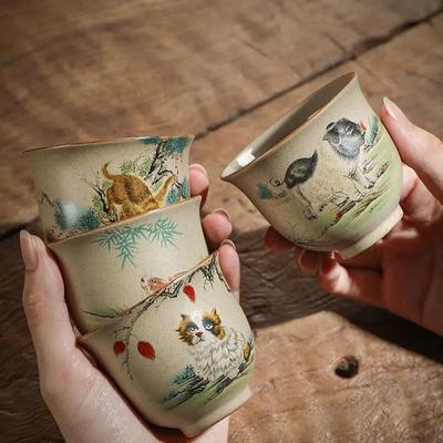 130ml Traditional Chinese Zodiac Teacup 12 Animal Sign Kung Fu Tea Set Porcelain Sake Cup Spirit Wine Glass Vintage Teaware Gift