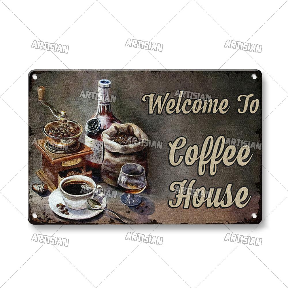 Artisian Coffee Metal Plaque Cute Animal Tin Sign Drinking Funny Decorative Plate Wall Decor Garage Bar Pub Club Hotel Cafe