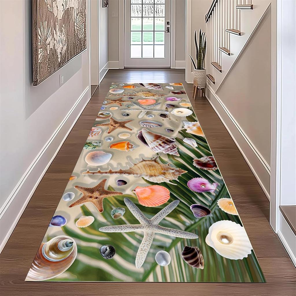 Ocean Theme Runner Rug 3D Vision Coral Reef Fish Starfish Jellyfish Printed Non-Slip Carpet  for Hallway Living Room Floor Decor