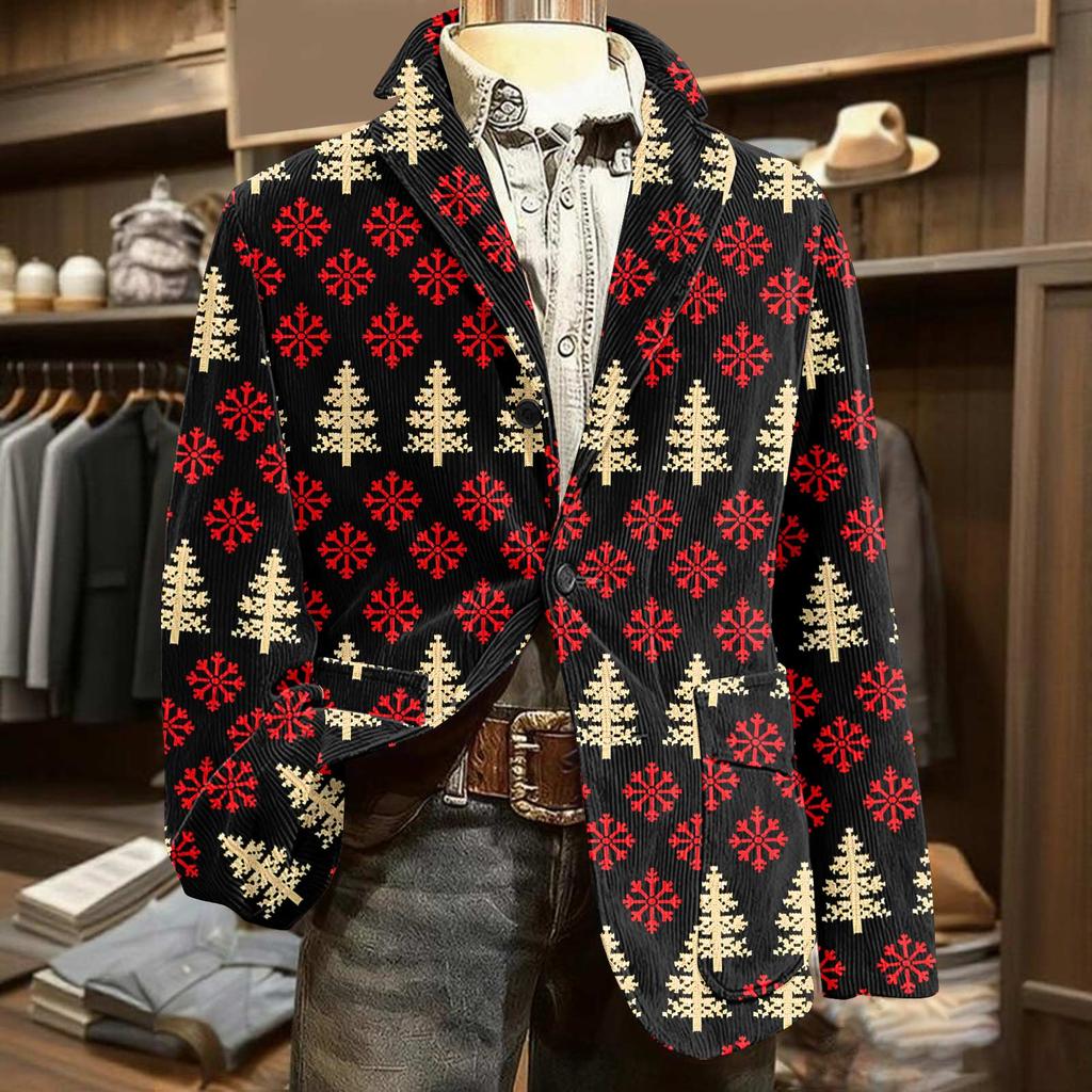 Herren Bedruckter Cord Warmes Taschen-Sakko Strickjacke Herren Freizeitanzug